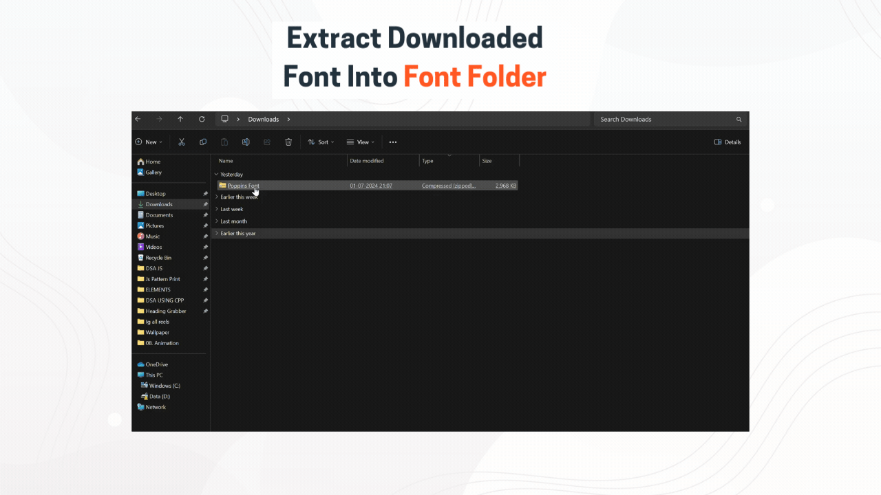 Extract the download google font into font folder to upload it on server.