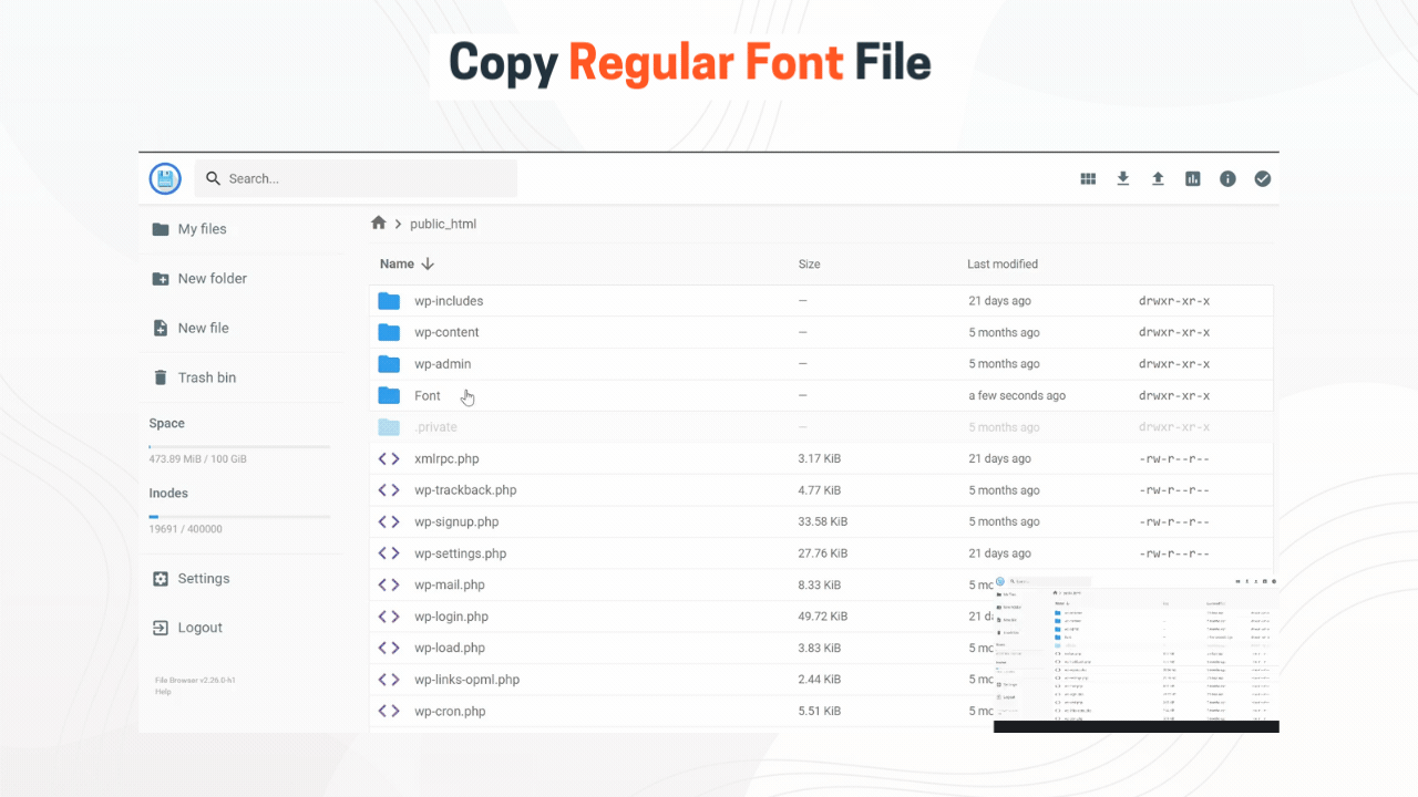 Copy the regular font file of your uploaded file